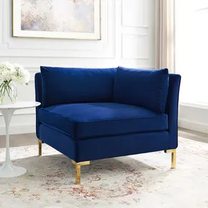 Modway Ardent Performance Velvet Sectional Sofa Corner Chair in Navy