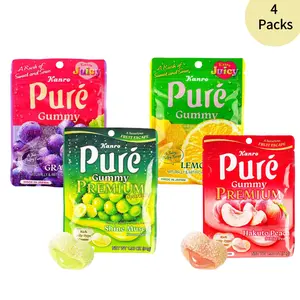 KANRO Pure Gummy Assorted Flavors - 4 Pack Bundle | Rose Grape Soda & Sour Candy | Japanese Best-Selling Soft Chewy Treats