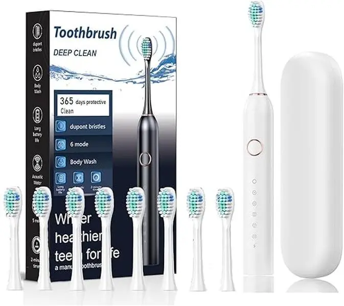 Sonic Electric Toothbrush with 8 Brush Heads for Adults 180 Days on a Single Charge, 6 Modes, 42000 high-Frequency Vibration,2 Minutes Built-in Smart Timer (White, Includes Storage case)