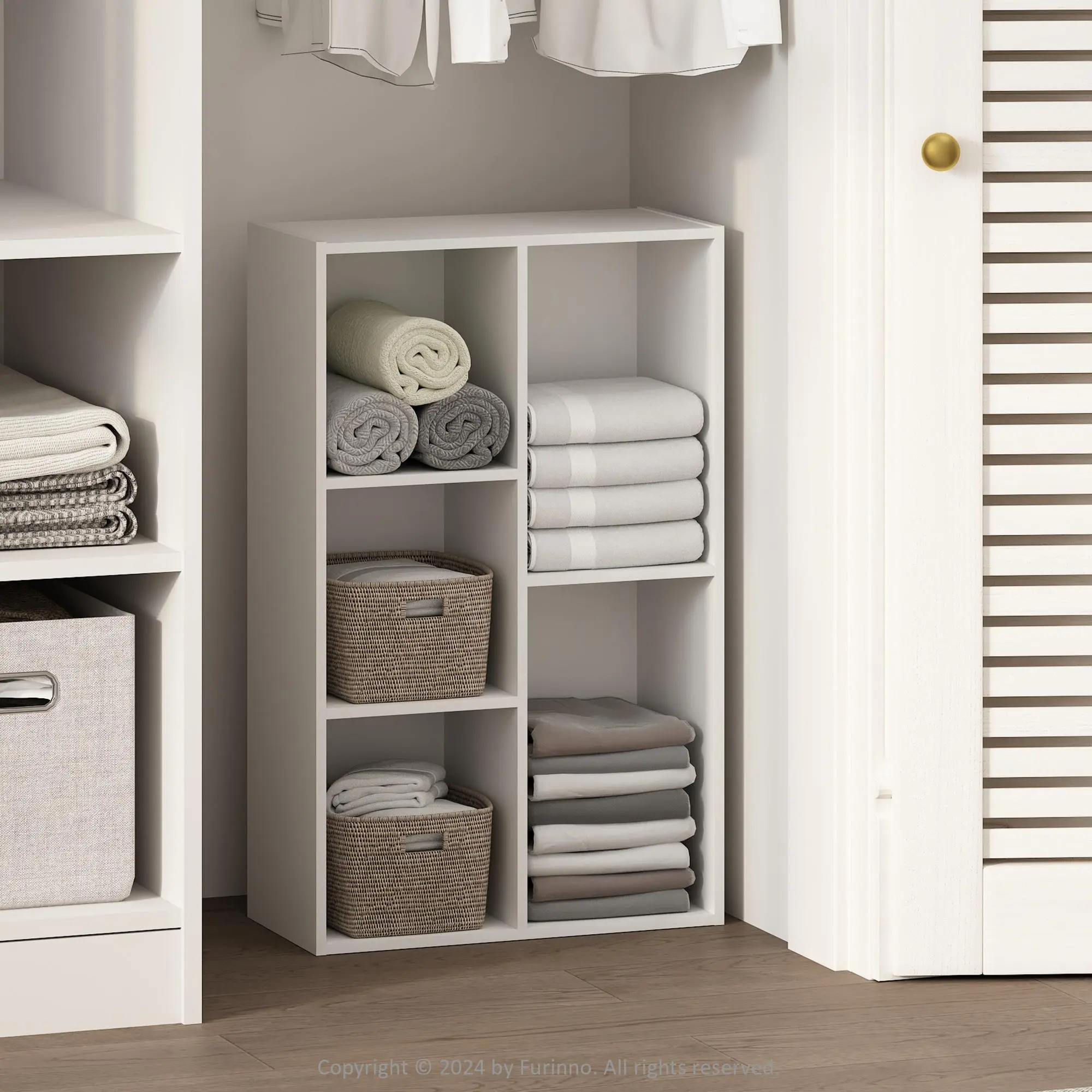 REED Closet Organizers and Storage, 5-Cube Reversible Closet Shelves, Closet Organization Shelf, 8.9 x 19.5 x 31.5, for Bedroom, Closet, White, Space-Saving Closet Storage for Bedroom, Apartment, Dorm and Small Spaces