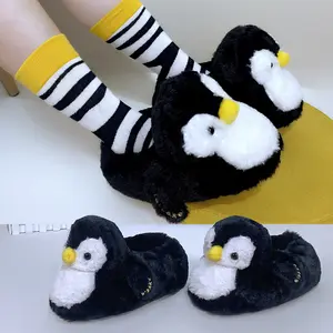 Penguin Cotton Shoes Cartoo Fuzzy Slippers Women Autumn Winter Soft Plush Flat Slide Shoes Cozy Fit Flipflop Style Anime Cute Home
