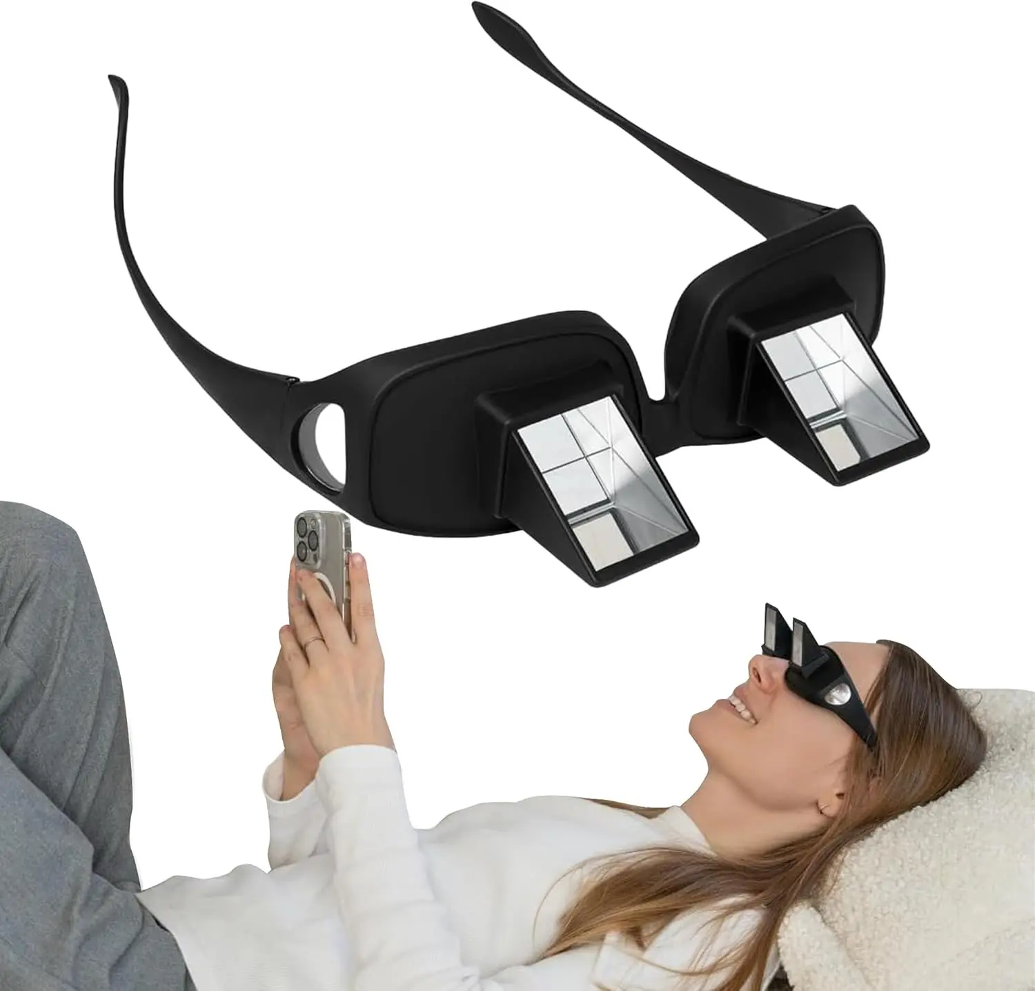 Lazy Glasses - Prism Reading Glasses for Bed, Laying Down Reading Glasses, High-Definition Spectacles for TV & Books, Over-Glasses Design, Unisex