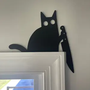 Halloween Door Decor Cat with Knife Decoration