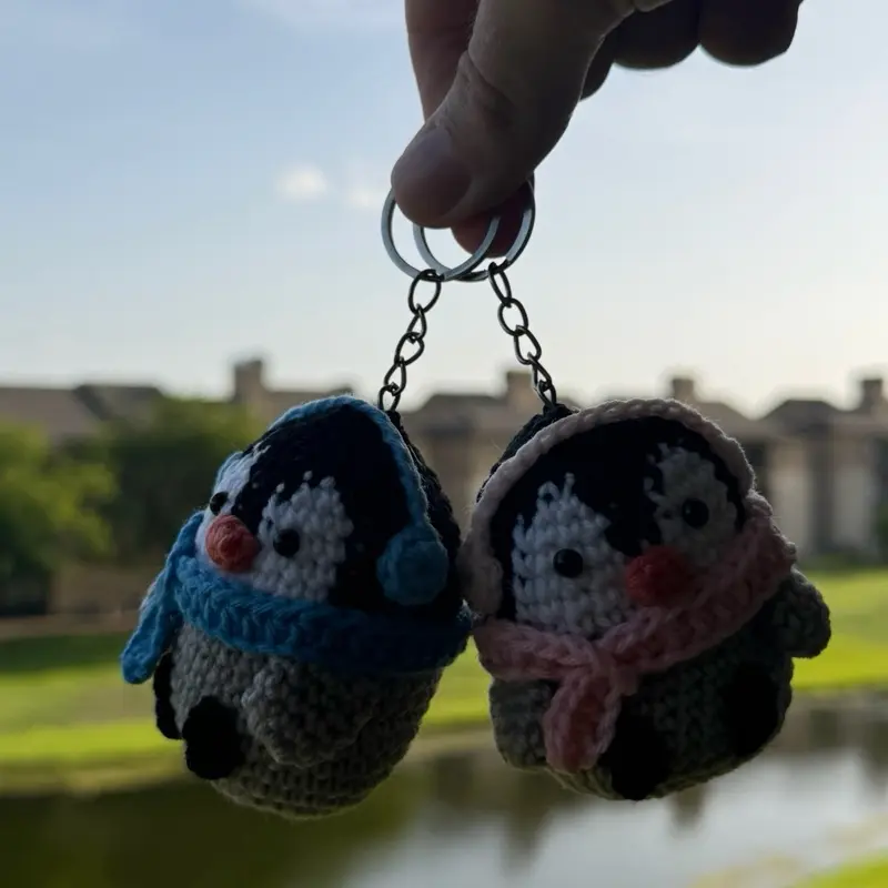 Pink Crochet Penguin Keychain