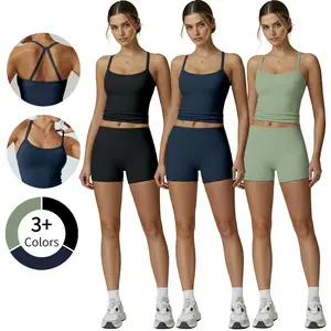 Women's Two-Piece Workout Set Tank Top & High-Waist Booty Lifting Shorts Gym Outfit Sportswear Tracksuit Yoga Suit Slim Fit Elastic Elastane Athleisure Breathable Clothes 3+ Colors