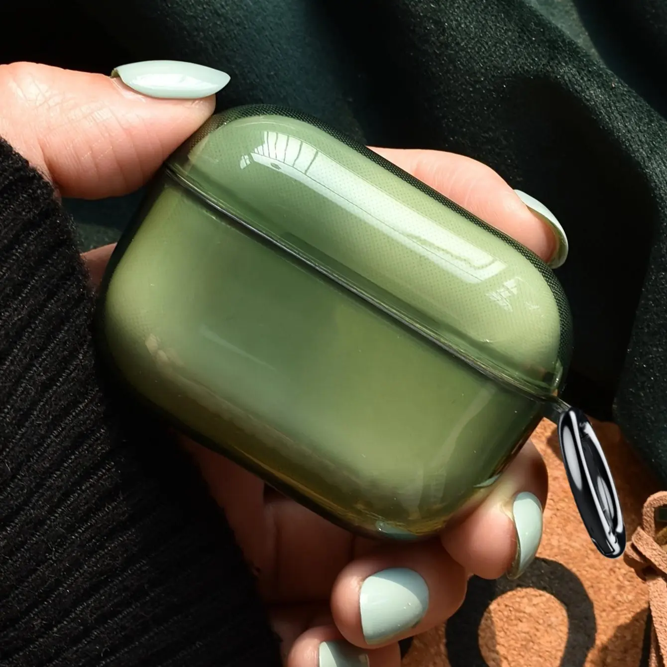 [Green TPU Case] 1pc Morandi Green Translucent Durable TPU AirPods Headphone Case Earphone Protective Cover | Minimalist Aesthetic Full-Coverage Shockproof Design, Fresh & Simple Style, Easy Attachment Audio Accessory - Translucent Green Cover, Lanyard