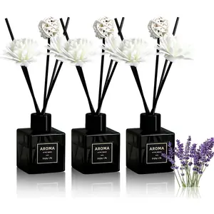 Reed Diffuser Set of 3,Lavender Scented Oil Diffuser with 15 Sticks,(50ml) x 3   Reed Diffuser for  Living Room Bedroom Bathroom Air Freshener
