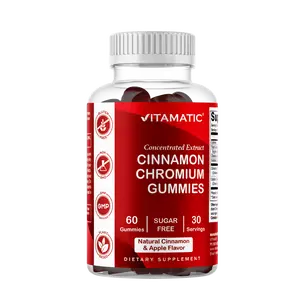 Vitamatic Chewable Chromium & Ceylon Cinnamon Gummies - Sugar-Free Metabolism Support Dietary Edible Vitamin, Vegan, Non-GMO, Gluten-Free Plant-Based Botanical Extract Supplement - 60 Count
