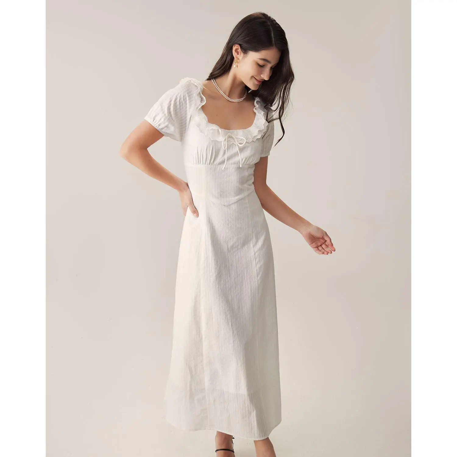 mara hoffman white embroidered dress Mara Hoffman // White & Green Linen Embroidered Maxi Dress – VSP Consignment main image 0