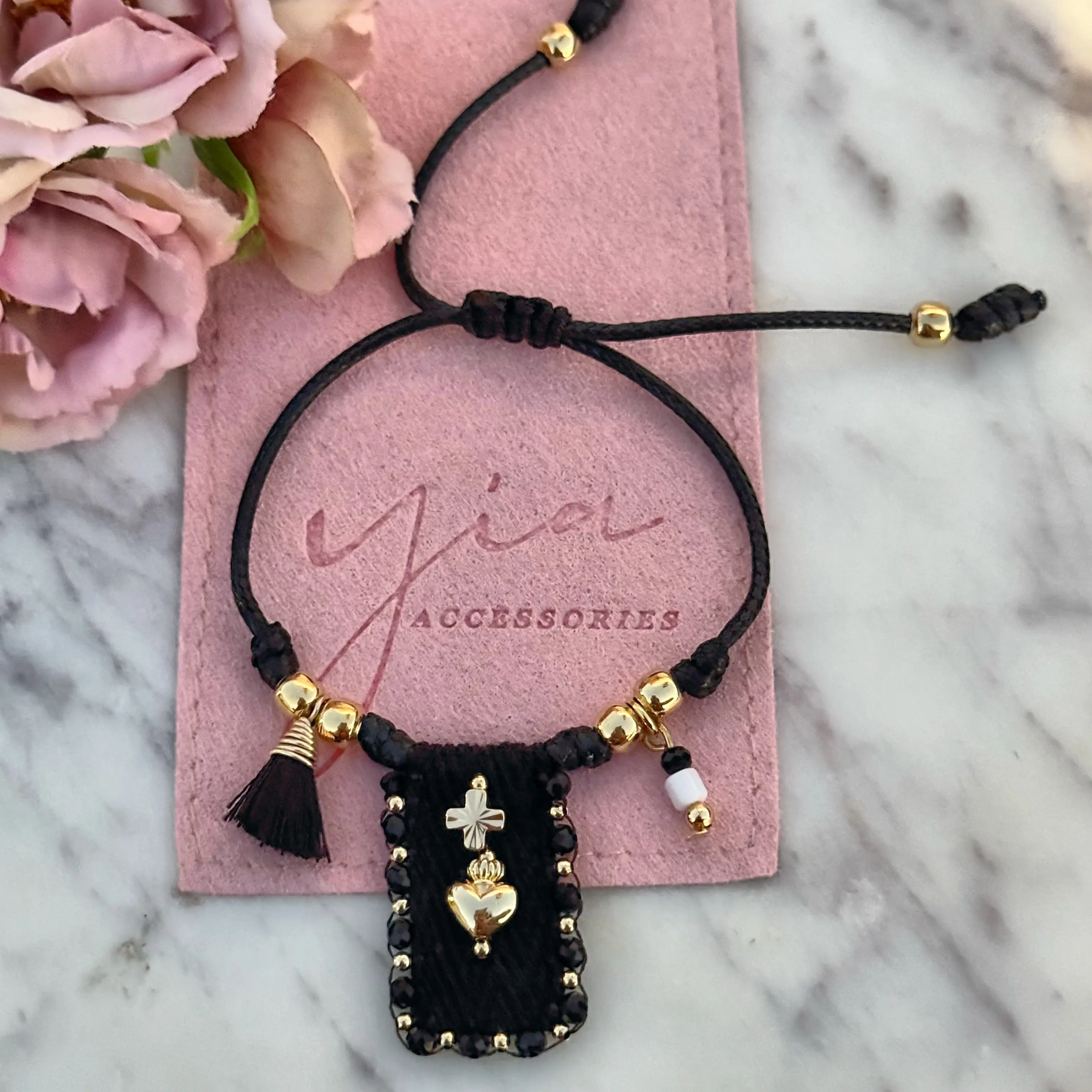 Casual 9 Inches Sagrado Corazon Escapulario Cuadrito Beaded Letter Link Bracelet, Fashion Costume Jewelry Accessory