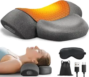 Upalled Cordless Heated Neck Massager Pillow for Pain Relief & Deep Tissue Therapy, Adjustable 3-in-1 Rechargeable Cervical Traction Device with Heat, Massage, Electric Stretch, Ergonomic Neck Shoulder Relaxer, Grey outdoorfun