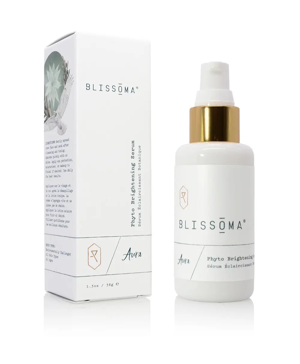 Blissoma Aura Phyto Brightening Serum - Organic Herbal Daily Skincare for Sensitive Skin, Vitamin C, Pomegranate Extract, Skin Repair, Soothing Even Tone & Antioxidant Boost