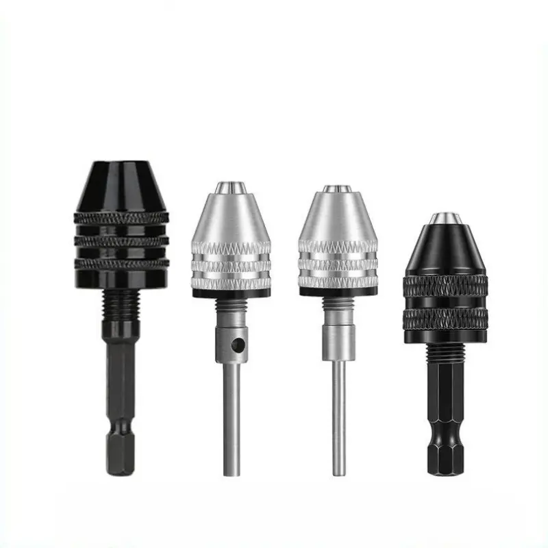 A Set of 4 Pcs Keyless Drill Chuck,1/4,1/8,1/16 Inch Hex and Round Shanks Small Drill Chuck Change Adapter,Christmas Party Gifts,Hand Tools Kits