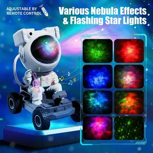 【8 Lighting Modes】Lunar Rover Projection Lamp Astronaut Moon Car Design 360 Degree Galaxy Star Night Light Home Bedroom Decor TikTok Trending Space Gift for Kids Adults LED Projection Lamp with USB Power Romantic Atmosphere Room Party Mood Light