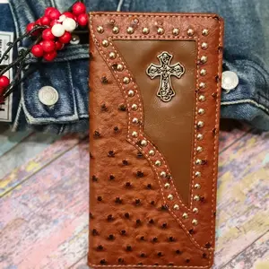 Western wallet Cowboy wallet Religious wallet Ostrich pattern look faux leather bifold wallet