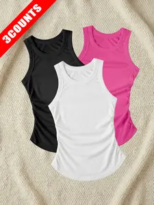 Women's Sporty Tank Top, Breathable Quick-Dry Casual Tee, Sleeveless Sports Top, Slim Fit Ribbed Waistband, Perfect for Summer Daily Wear