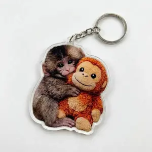 Punch Monkey Acrylic Keychain, Viral Sad Monkey Acrylic Keychain, Punch Monkey With Plush Toy Bag Charm, Lonely Baby Monkey Keychain 2d Flat