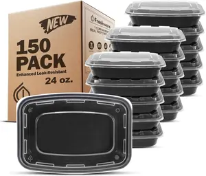FRESHWARE 150-Pack 24oz 1-Compartment BPA-Free Plastic Meal Prep Containers with Lids, Reusable, Stackable, Leakproof, Sturdy, Microwave/Dishwasher/Freezer-Safe Food Storage Boxes for Kids