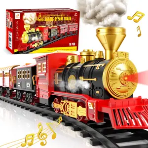 Vanmor Train Set for Kids Toddlers 3-5, Electric Christmas Train Set with Steam Engine, Cargo Car and Long Track, Battery-Powered Play Red Train Toys with Smoke, Light & Sounds, Gift for Toddlers Christmas Remote Control Train Remote Control