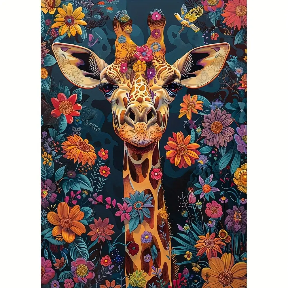 [Flowers Diamond Art] 1pc, DIY 5D Diamond Painting Kit - Giraffe and Flowers | 11.81x 15.75inch Unframed, Full Round Diamond Art, Diamond Art Mosaic | Handmade Home and Office Decoration Gift