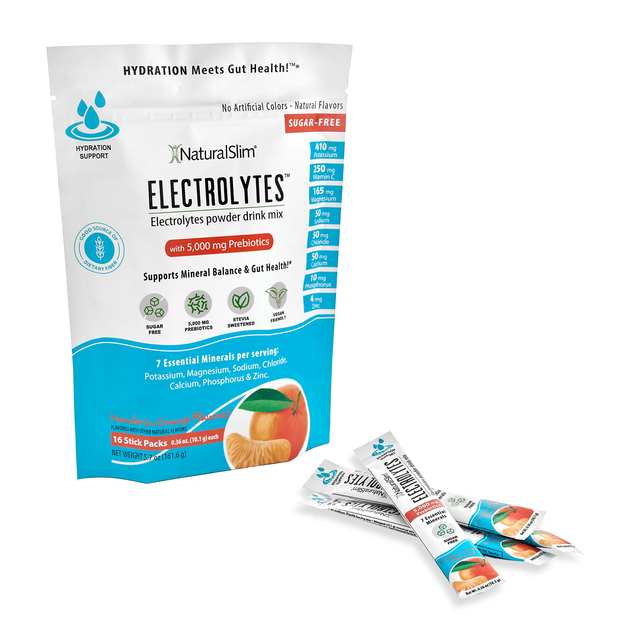 NaturalSlim Electrolytes™ Mandarin Orange Fitness Endurance Supplement Essential Minerals Supplement Hydrating Vitamins Stick Digestive Enzymes Probiotic Antioxidant Water Enhancer
