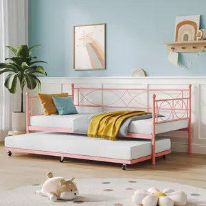 Sturdy Metal Twin Daybed with Pullout Combo Set, Multifunctional Sofa Bed Frame with Reinforced Steel Slat Support, Space-Saving Versatile Furniture Ideal for Bedroom Guest Room and Small Living Spaces