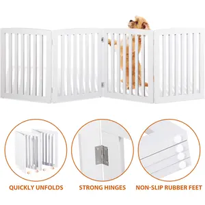 Segawe 4 Panels Foldable Pet Gate Entryway Dog Fence MDF Frame with 8 Protectors, White