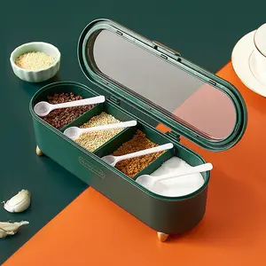 Seasoning box combination set, seasoning bottles and jars, household kitchen supplies, salt and MSG storage box, sealed integrated multi-compartment design