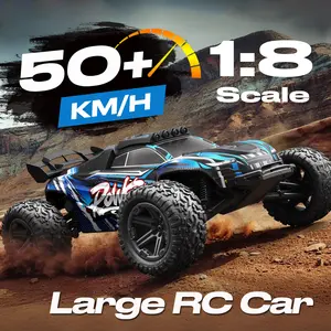 1:8 Scale All Terrain RC Car, 50KM/H All Terrain Remote Control Racing Truck With 2.4GHz, 2 Rechargeable Batteries, LED Lights, For Christmas Birthday Party For Adults Boys