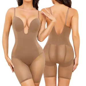 Slimers Body Shaper for Women Tummy Control U Plunge Backless Full Body Shapewear Mid Thigh Mesh strapless Bodysuit Top