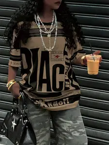 Women's Oversized Print T-Shirt, Y2K Colorblock Streetwear Casual Street Style Short Sleeve, Trendy Loose Fit, Summer Comfort Essential, Printed