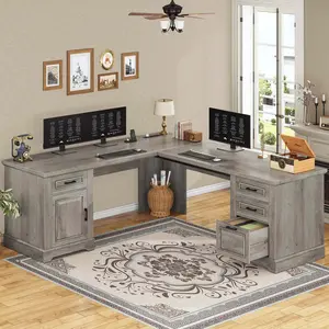 Sikaic L Shaped Computer Desk, 69 Inch Grey Corner Desk for Home Office and Gaming Setup
