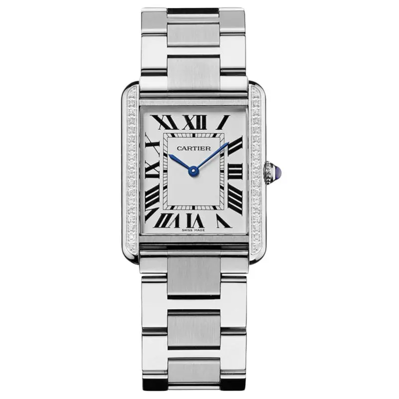 Cartier Tank Solo 34.8x27.4mm W5200014 Quartz Silver Dial Stainless Steel Diamond Bezel Watch WHP041201