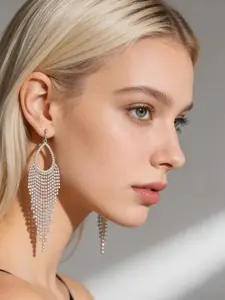 TikTok Viral Luxury Pave CZ Waterfall Tassel Drop Earrings, Formal Party Statement Dangle Earrings, Elegant Slimming Long Earrings for Women