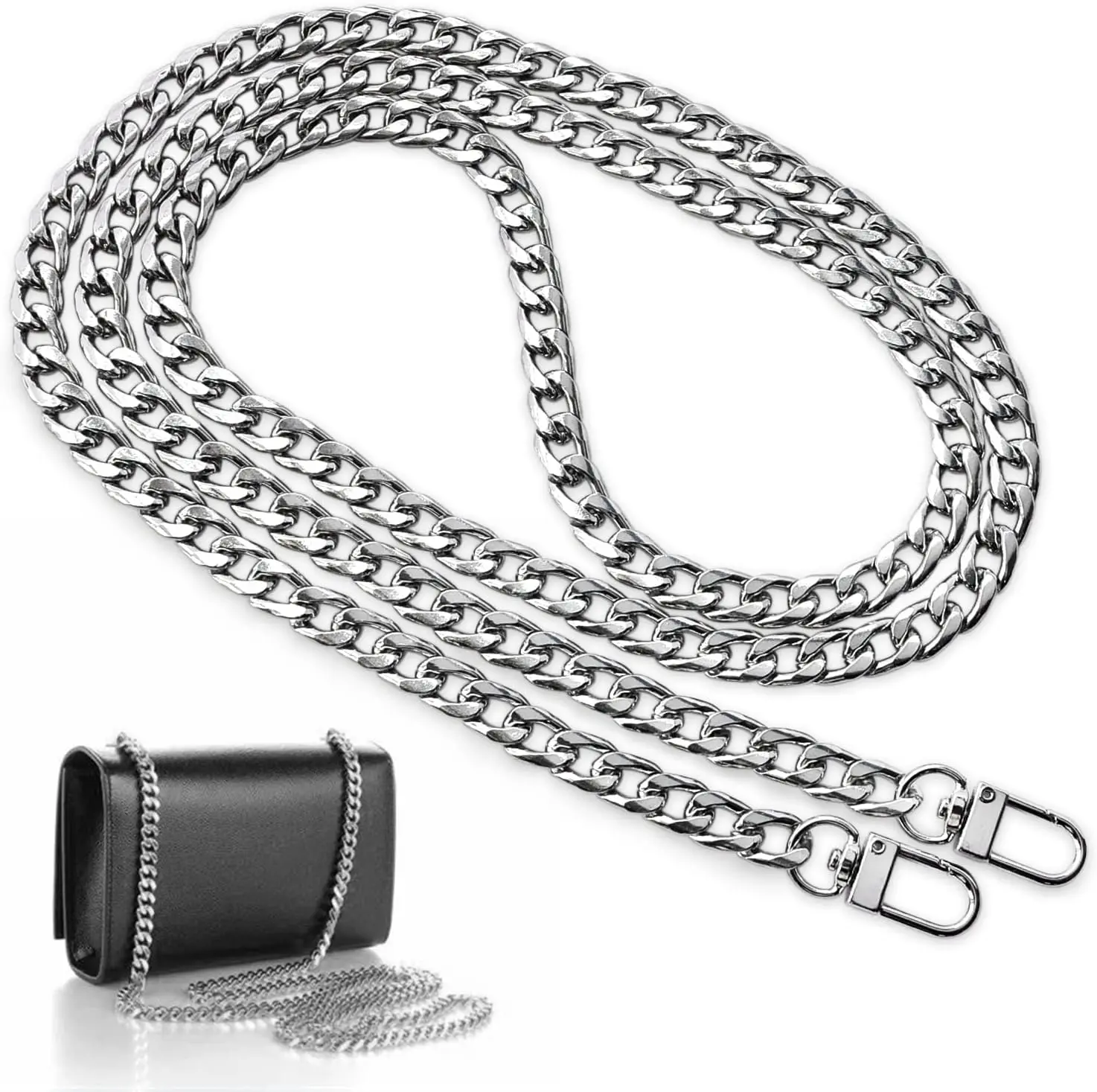 Inch Purse Chain Strap  Crossbody Replacement Straps with Metal Buckles,  Chain Strap for Purse Crossbody Handbag (Sliver)
