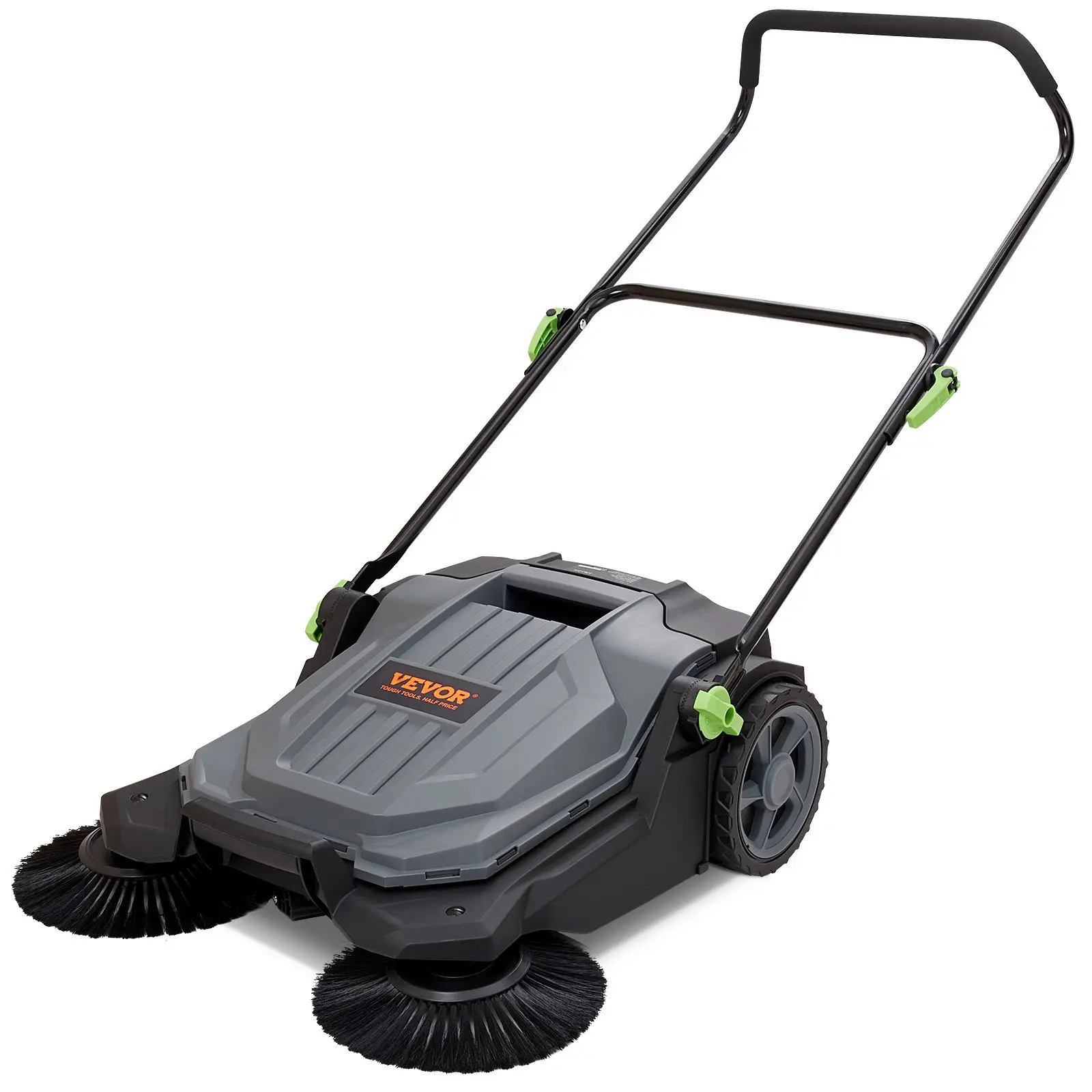 【DealsForYouDays】VEVOR Manual Non-Electric Walk-Behind Hand Push Floor Sweeper, 25.6" Sweeping Width, 5-Gallon Waste Container, Adjustable Angle & Height Folding Handle, Floor Cleaning System for Walkway, Garage