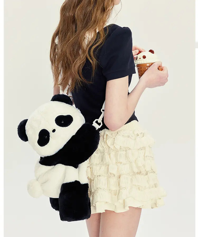 Kawaii Panda Plush Backpack for Girls, Lolita Style Convertible Crossbody Doll Bag, Cute Stuffed Animal Shoulder Purse, Valentine's Day Gift, Kawaii Backpack, Backpacks For Girls