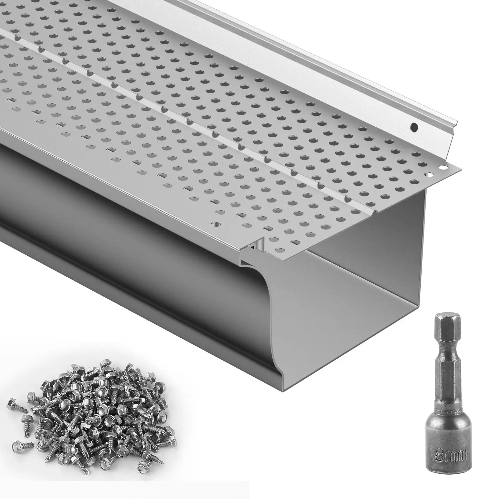 【summerfinds】VEVOR Gutter Guard, 5 inch Width, Aluminum Leaf Filter DIY Gutter Cover, 13 PCS 52 ft Total Length, 0.157'' Hole Diameter & 0.02'' Thick Gutter Guards Fits Any Roof or Gutter Type