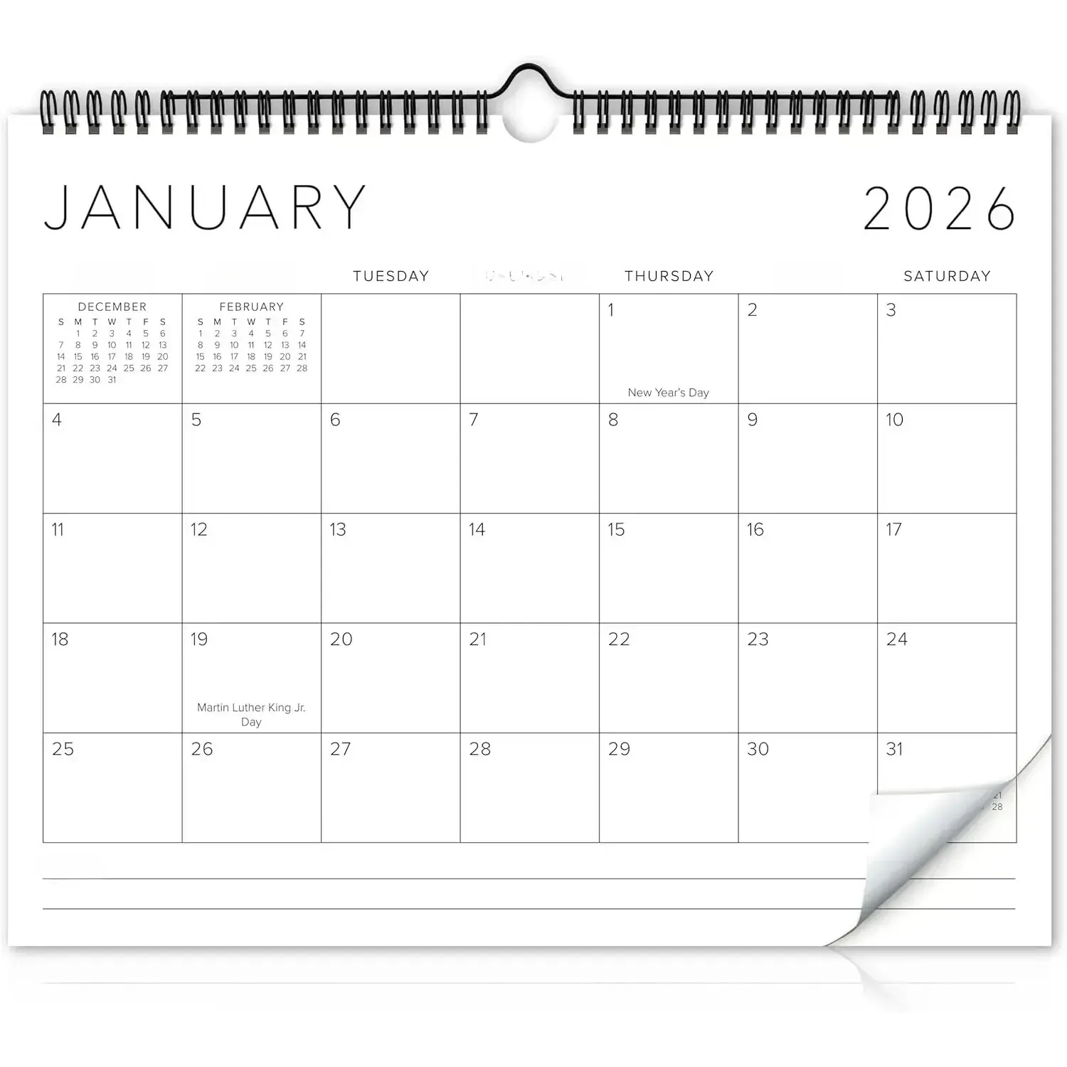 Minimalist Extra Thick 2026-2027 Wall Calendar, 14.5"x11.5" Large Size Black & White Office Stationery with Sturdy Twin-Wire Binding, Office Use, Stylish Easy-to-Read, January 2026-July 2027 Run for Productivity & Organization, Boosting Productivity, Easy