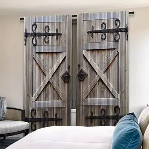 2pcs Barn Door Pattern Print Curtain Set, Snowflake Design Holiday Home Decor, Suitable for Living Room Balcony Bedroom Windows