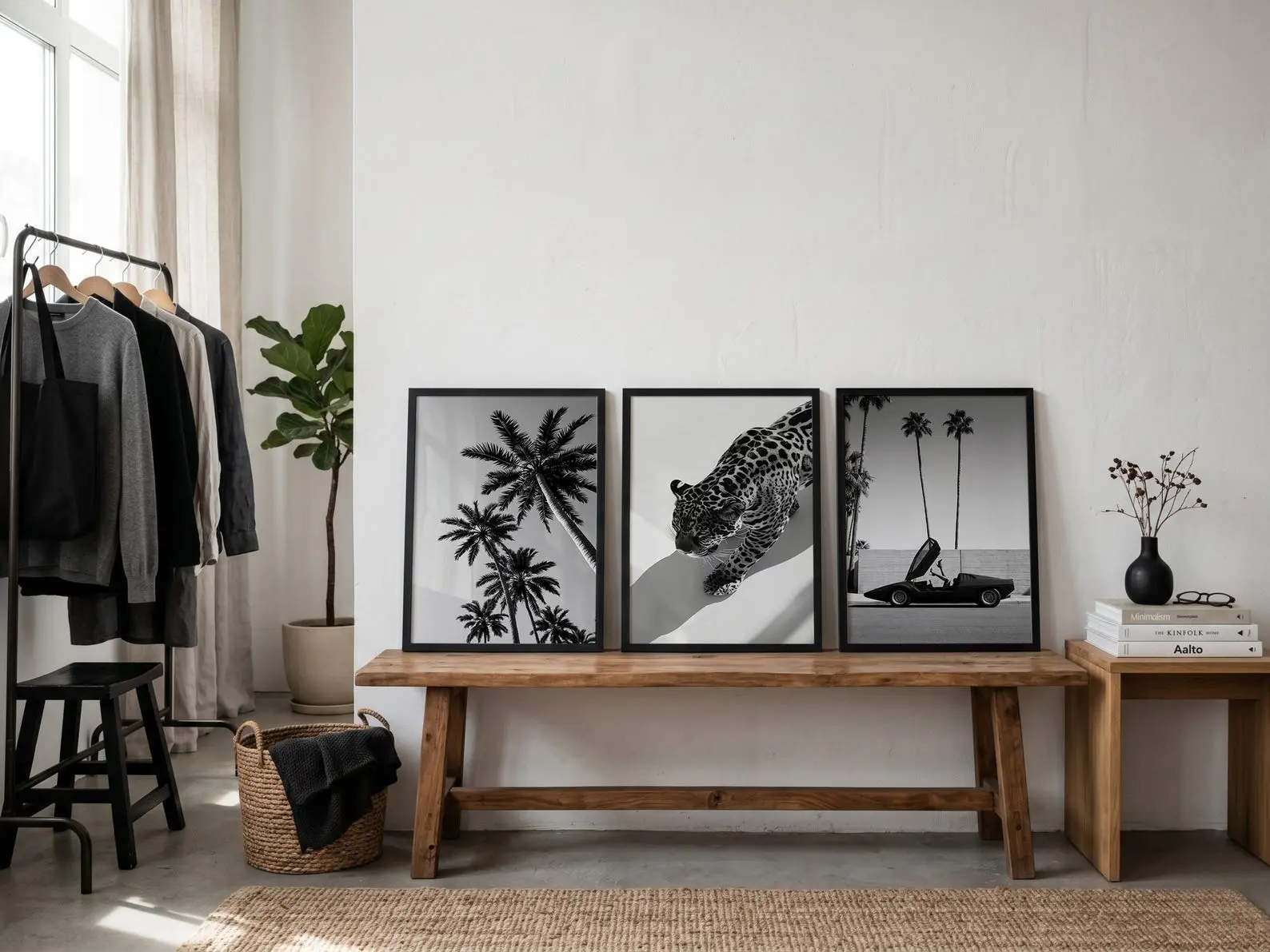 Black & White Leopard Print Set of 3 Luxury Wall Art, Cheetah Poster, Palm Tree Room Decor Printable, High Heels in Classic Car