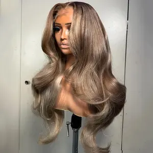 Ombre Ash Blonde With Brown Roots Colored 13X6 Lace Frontal Wig Pre plucked Natural Hairline Grey Ash Blonde For Black Girls Hd Transparent Lace Front Human Hair Wigs