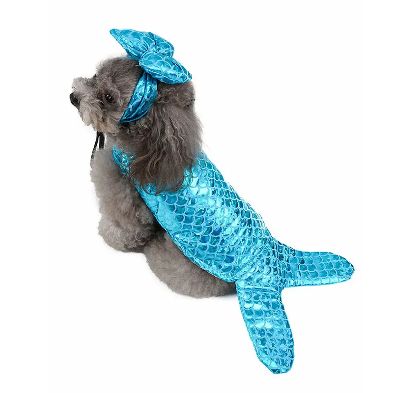 Mermaid Pet Costume for Halloween, 3D Fancy Dress with Shiny Tail for Small Dogs & Cats, Funny Cosplay Outfit for Party & Photoshoot