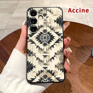 Tribal Geometric Echo Pattern Straight Edge Phone Case Compatible with Samsung Galaxy S26 S23 Ultra S24 Plus S25 S22+ Plus Shockproof Non Slip Military-Grade Protection Liquid Silicone Cover Smartphone Casing