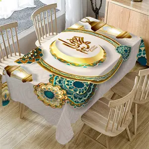 Ramadan Tablecloth, Picnic Table Cover, Ramadan Kareem & Mubarak Design, Mandala Lantern Motif, Washable Fabric, Ideal for Festive Celebrations