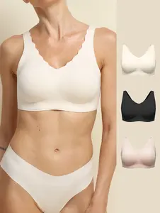 COMFELIE 3pcs/set Women's Seamless Bras, No Underwire Scalloped Bras,Women adjustable Strap Bra