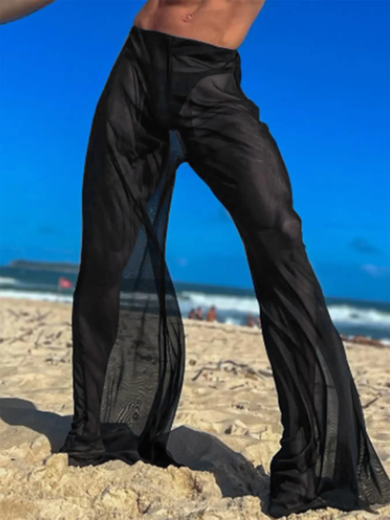 INCERUN  Men's Fashion Basic Long Pants Trouser, Plain Mesh See-Through Sexy Leggings, Menswear, Leisure, Suitable for Daily Wear