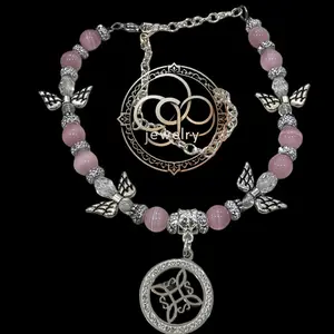 Ade pink cuarzo and angel witch knot bracelet amd anklet