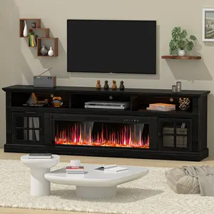 【2 Packages Shipping】Dragosum 70" Electric Fireplace TV Stand for TVs Up to 80" - Farmhouse Entertainment Center with LED Lights, Storage Cabinets & Console Table, Media Console for Living Room, Bedroom