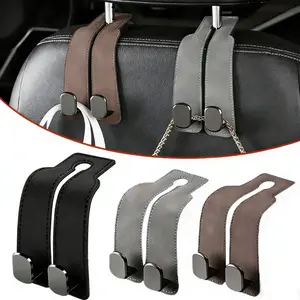 Premium Leather Car Headrest Hook Set - 2-Piece Durable Synthetic Leather Hooks for Handbags & Backpacks - Easy Install Universal Fit for Cars